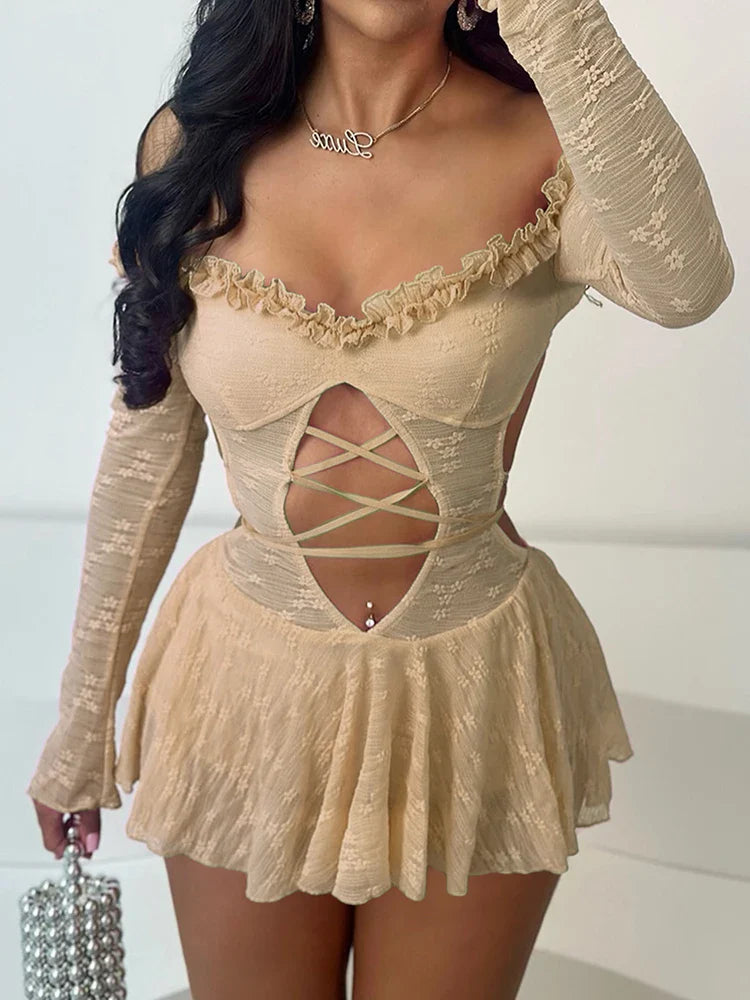 Jacquard Hollow Birthday Mini Lace Dress