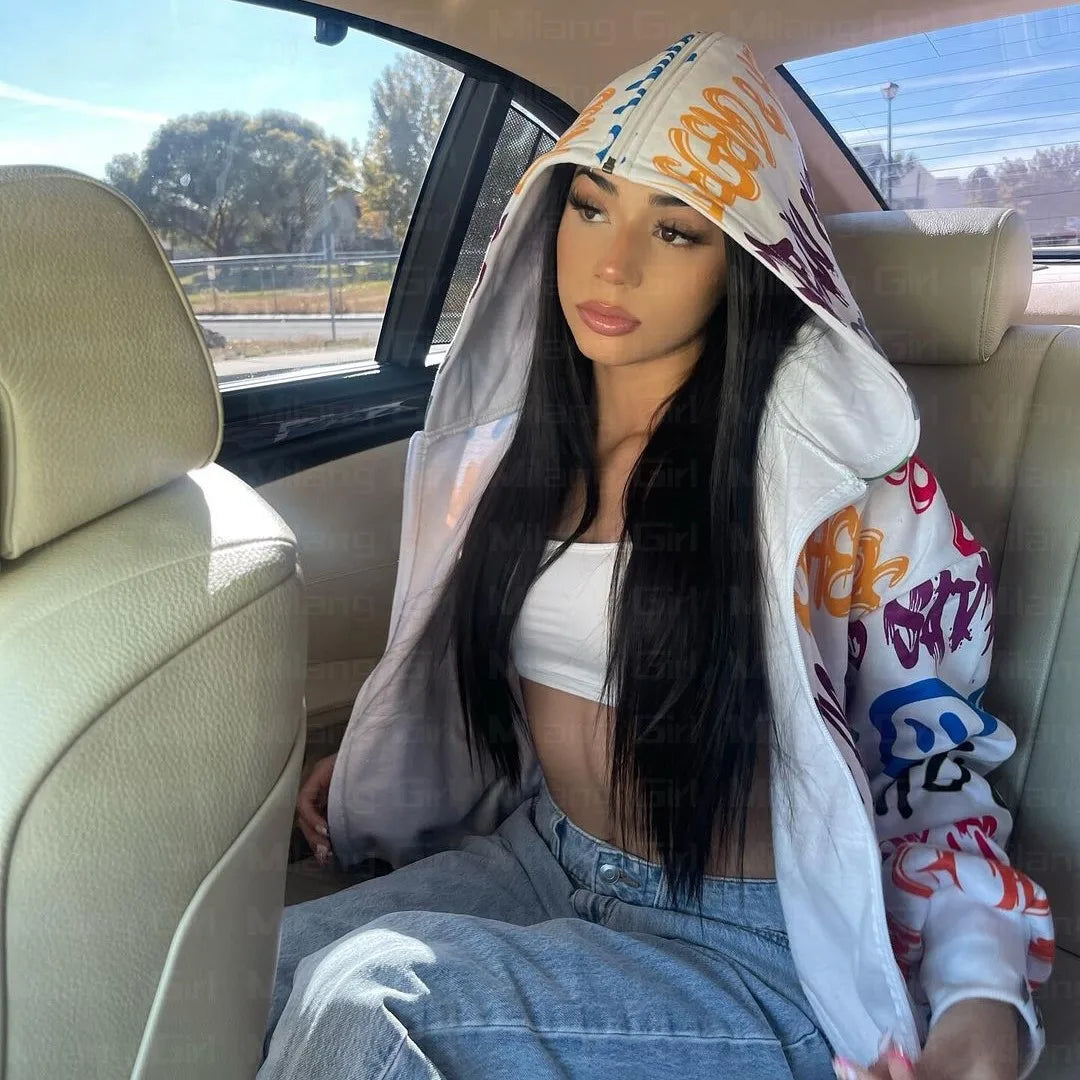 Letter Print Gothic Hoodie