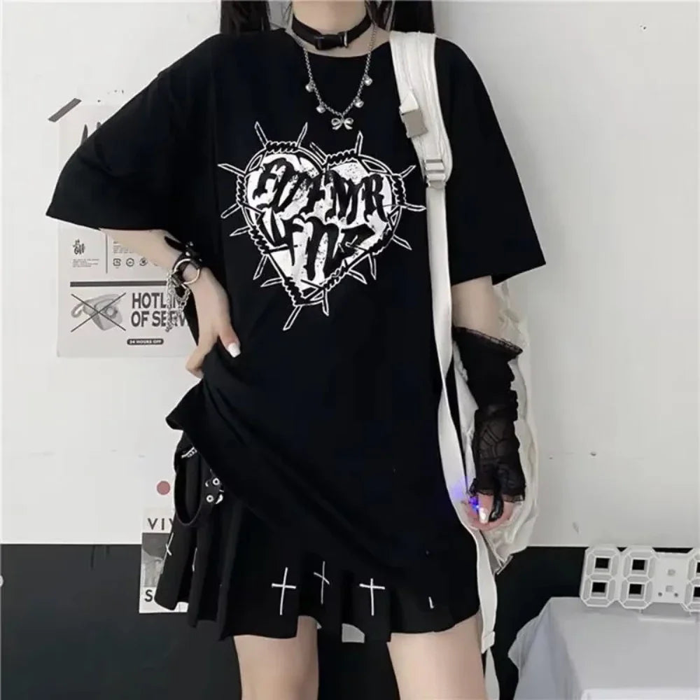 Gothic Vintage Print Black T-shirt