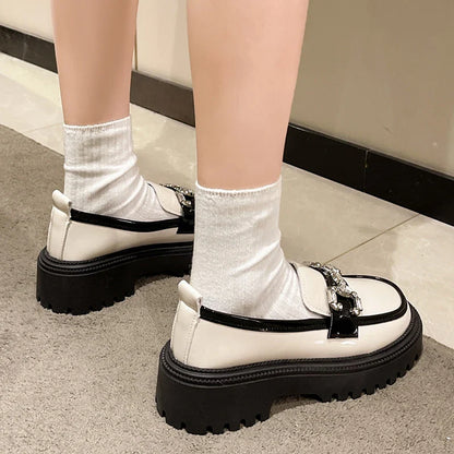 Rhinestone Mix Color Chunky Thick Bottom Non-Slip Shiny Casual Flats Loafers