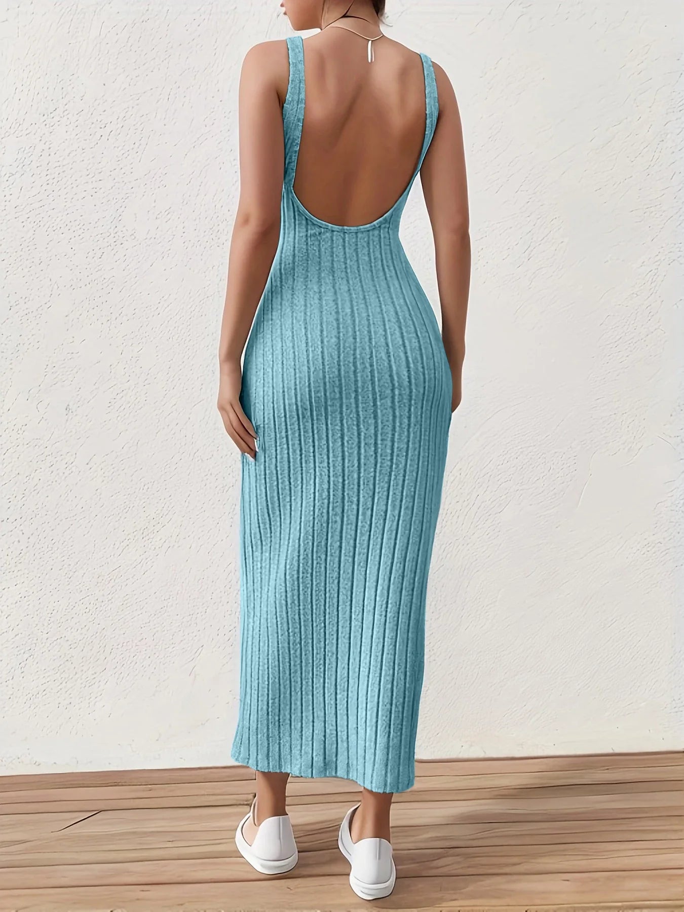 Solid Backless Sexy Mid-length Sleeveless Midi Dresses