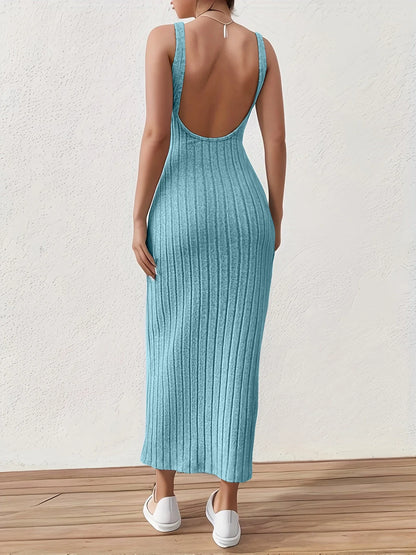 Solid Backless Sexy Mid-length Sleeveless Midi Dresses