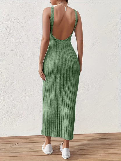 Solid Backless Sexy Mid-length Sleeveless Midi Dresses
