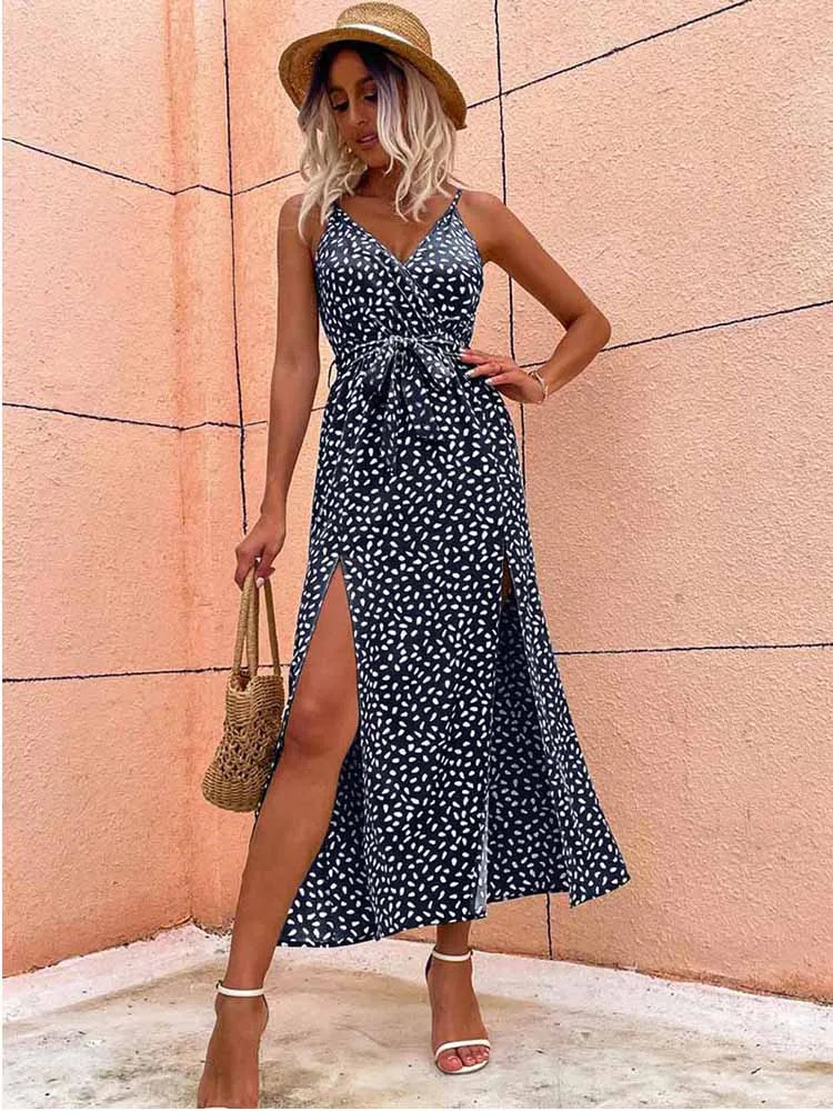 Floral Slit Backless Beach Midi Dress