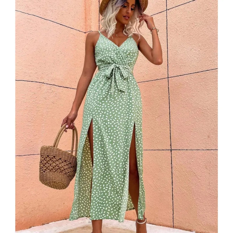 Slit Backless Black Midi Dress