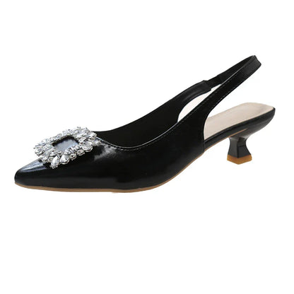 New Women's Pointed Toe Shal Nude Pink Diamond Back Strappy Dress Shoes Low Heel Pumps