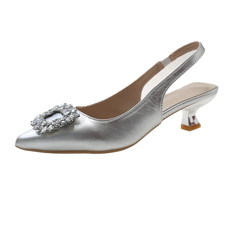 New Women's Pointed Toe Shal Nude Pink Diamond Back Strappy Dress Shoes Low Heel Pumps