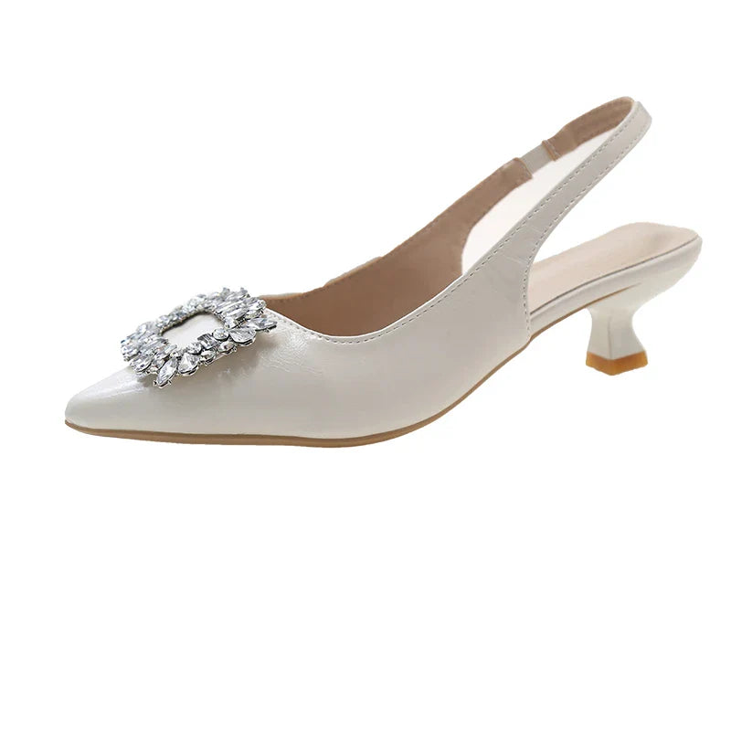 New Women's Pointed Toe Shal Nude Pink Diamond Back Strappy Dress Shoes Low Heel Pumps