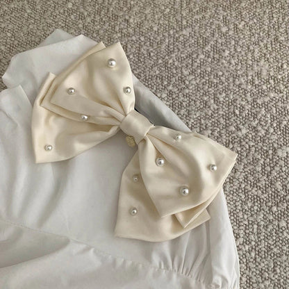Cream White Pearl Bow Christmas Hair Accessory