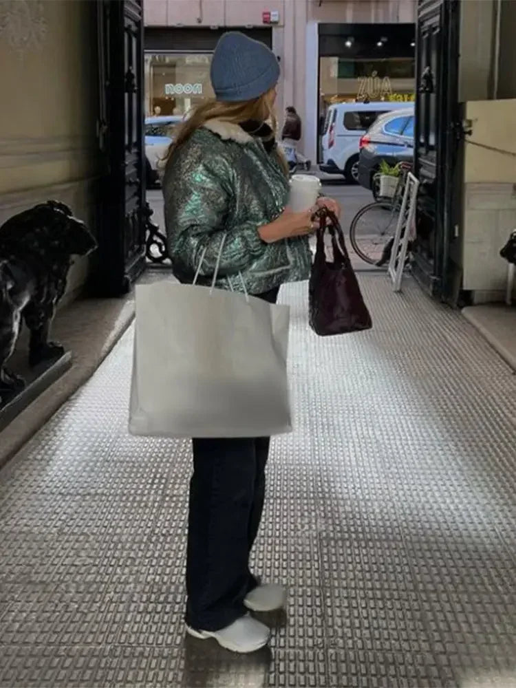 Vintage Lapel Wool Leather Patchwork Elegant Short Winter Warm Coat