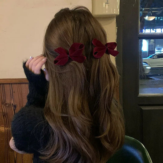 Red Velvet Korean Sweet Bowknot Side Duckclip Christmas Hair Accessory