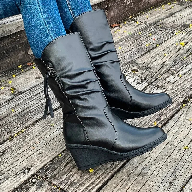 Wedges Solid Color Simple Comfortable Versatile Large Size Platform Ankle Boot