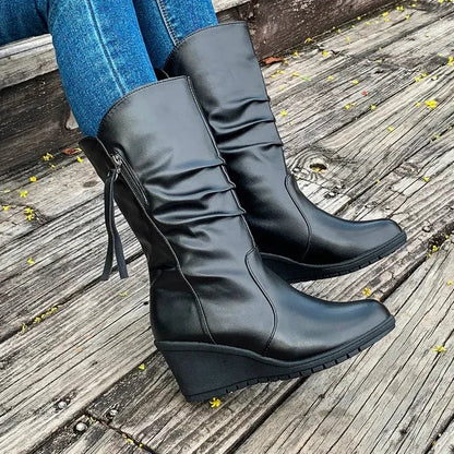Wedges Solid Color Simple Comfortable Versatile Large Size Platform Ankle Boot