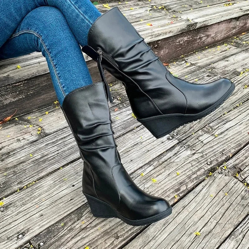 Wedges Solid Color Simple Comfortable Versatile Large Size Platform Ankle Boot