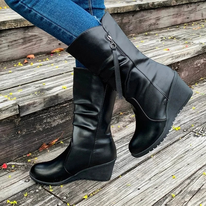 Wedges Solid Color Simple Comfortable Versatile Large Size Platform Ankle Boot