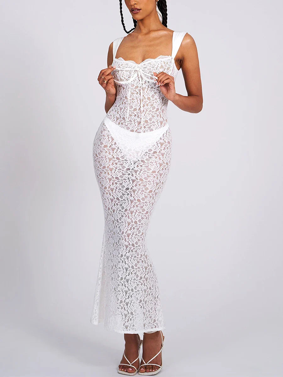 DressBetty - 2024 Elegant Sexy See-Through Backless Wedding Lace Dress