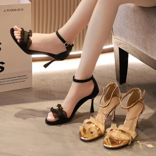 Fashion Mature Buckle Strap Thin Heels Stage Performance High Heel