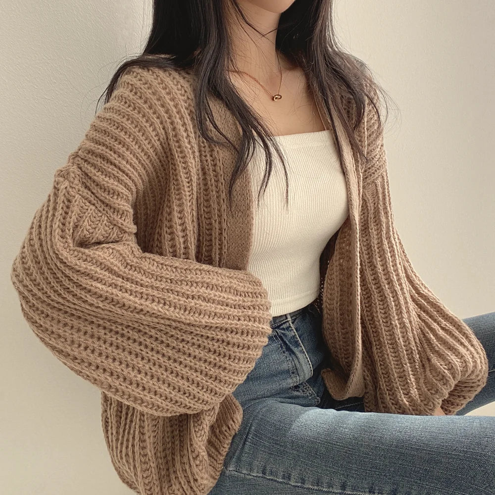 V-Neck Oversized Casual Solid Long Sleeve Lazy Elegant Holiday Y2K Streetwear Cardigan