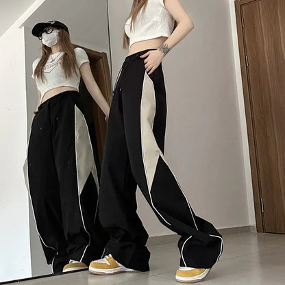 Y2K  Contrasting Colors Straight Mopping  High Waist Sweatpants