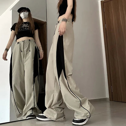 Y2K  Contrasting Colors Straight Mopping  High Waist Sweatpants