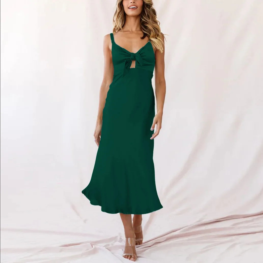 Pink Lace Satin Slim Midi Dress