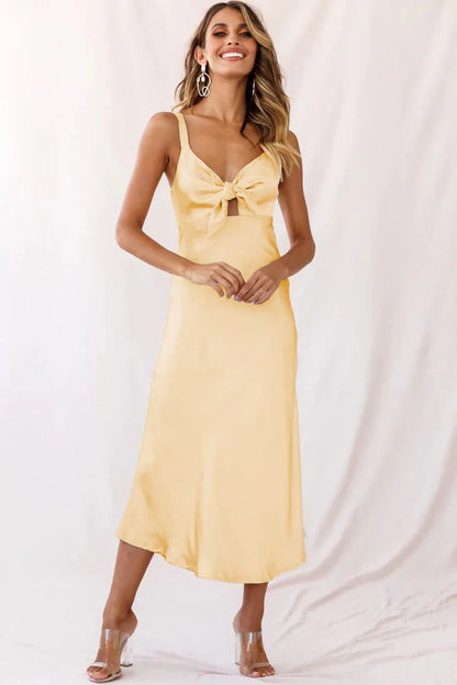 Pink Lace Satin Slim Midi Dress