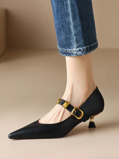 Fall New Pointed Shal Mouth Rivets Professional Temperament Women's Fashion Shoes Low Heel Pumps
