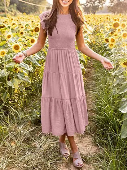 Solid Swing Sleeve Midi Dress