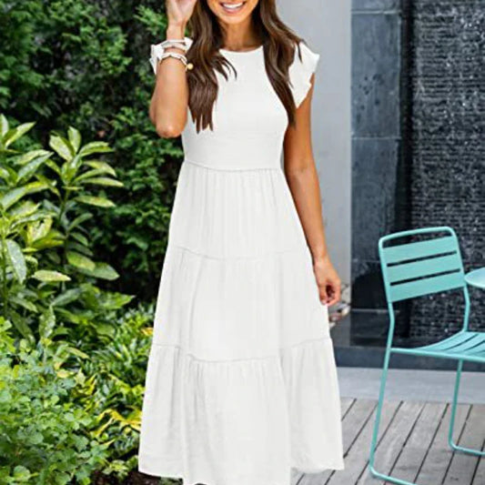 Solid Swing Sleeve Midi Dress