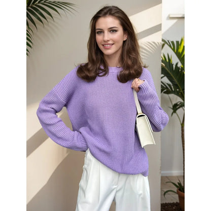 Warm Vintage Green Knitted Oversized Thick Loose White Sweater