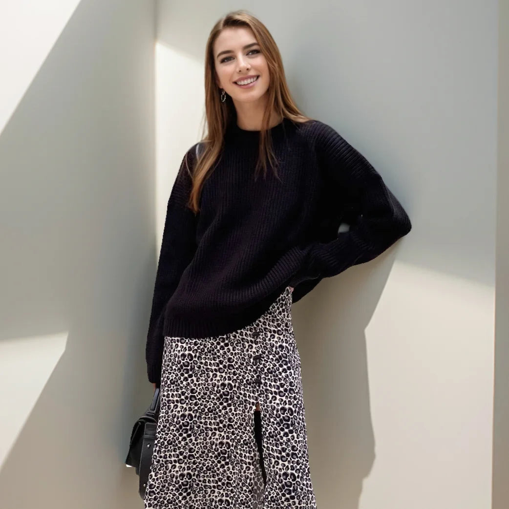 Warm Vintage Green Knitted Oversized Thick Loose White Sweater