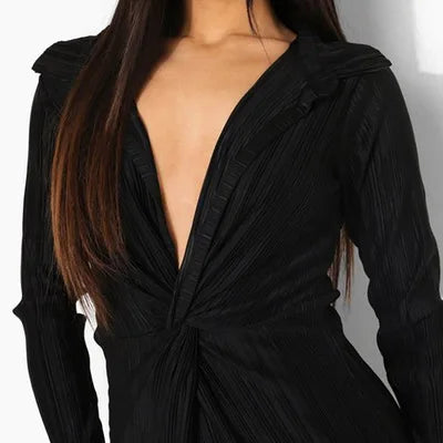 Pleated Long Sleeve Midi Dress