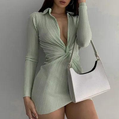 Pleated Long Sleeve Midi Dress