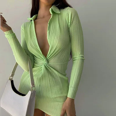 Pleated Long Sleeve Midi Dress