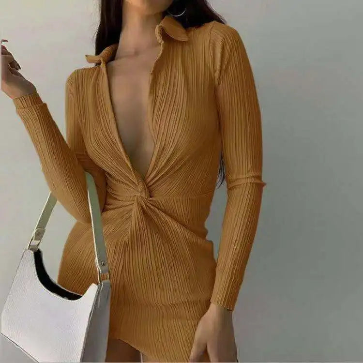 Pleated Long Sleeve Midi Dress