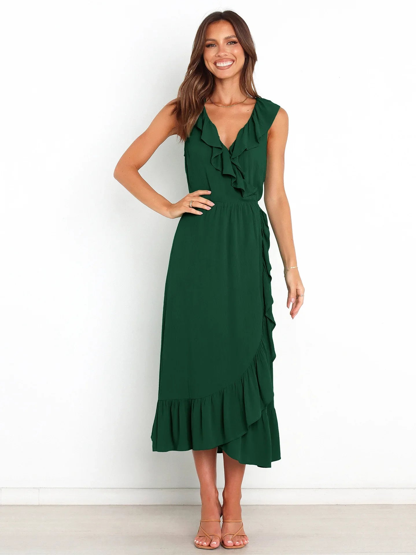 Ruffled Rope Sleeveless Midi Dress