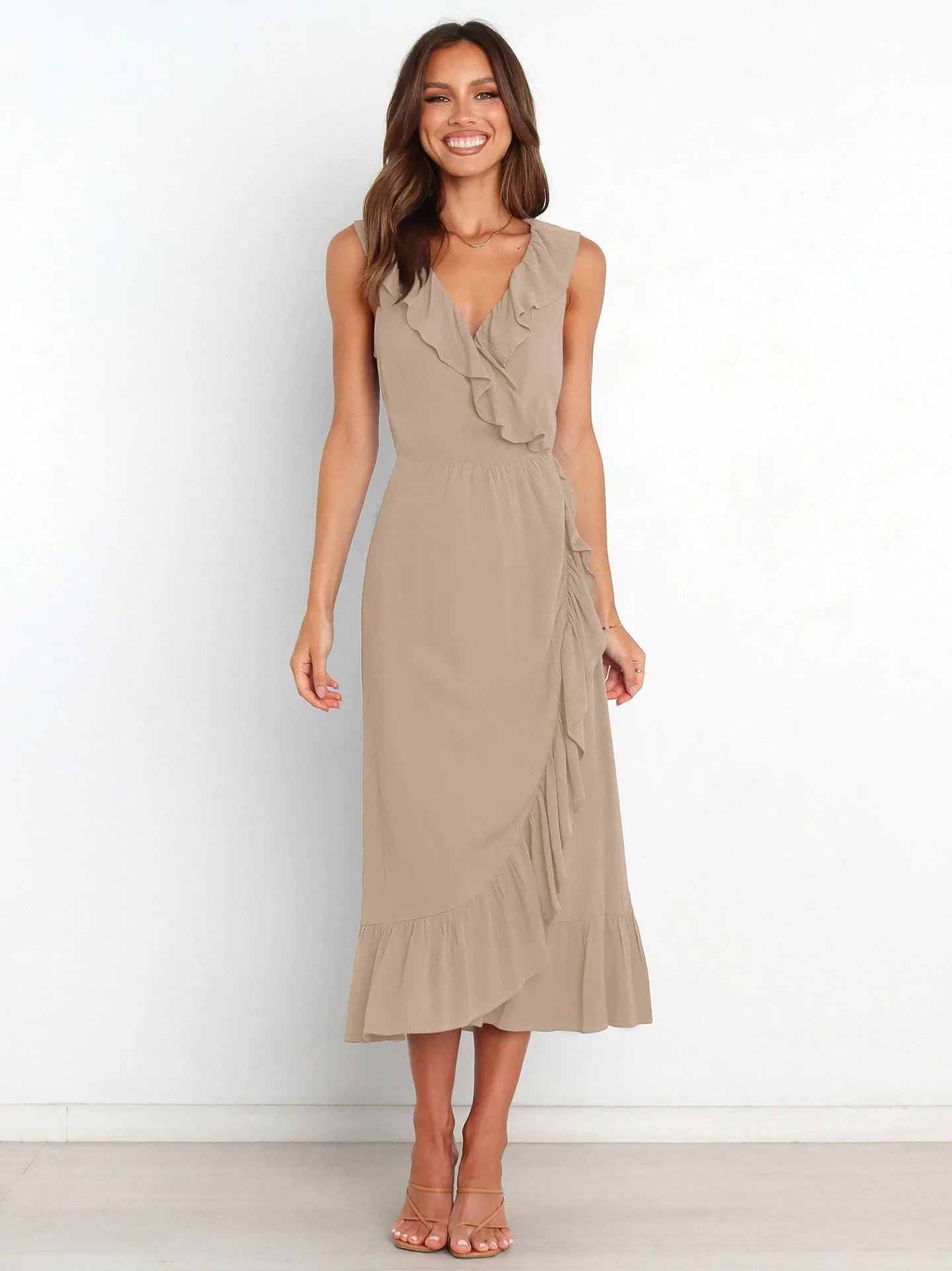 Ruffled Rope Sleeveless Midi Dress