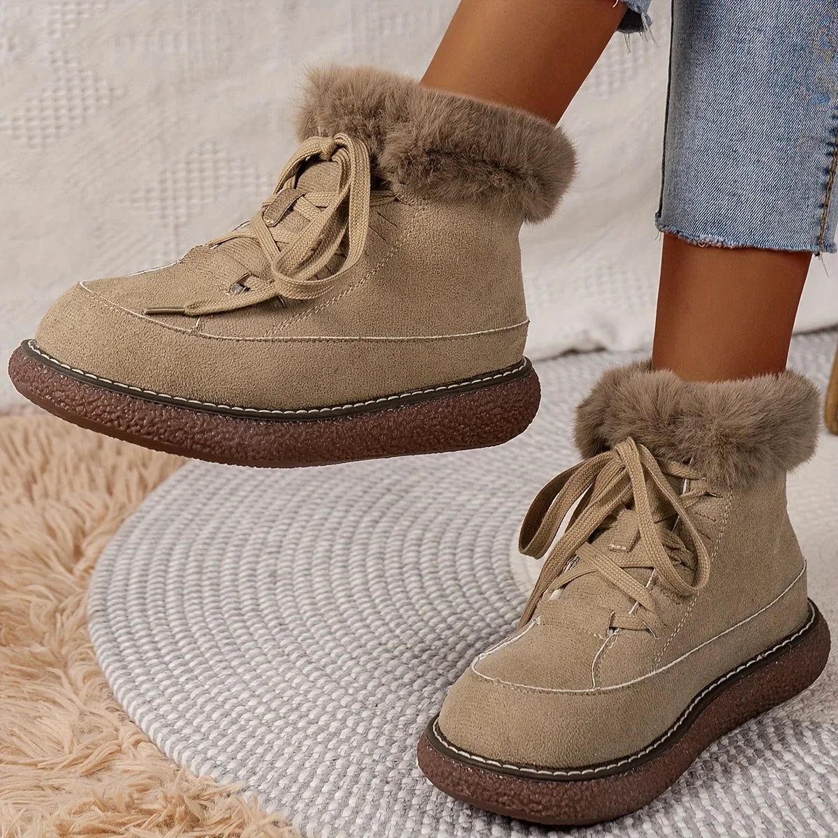 Solid Color Short Plush Lined Comfortable Warm Winter Snow Boot