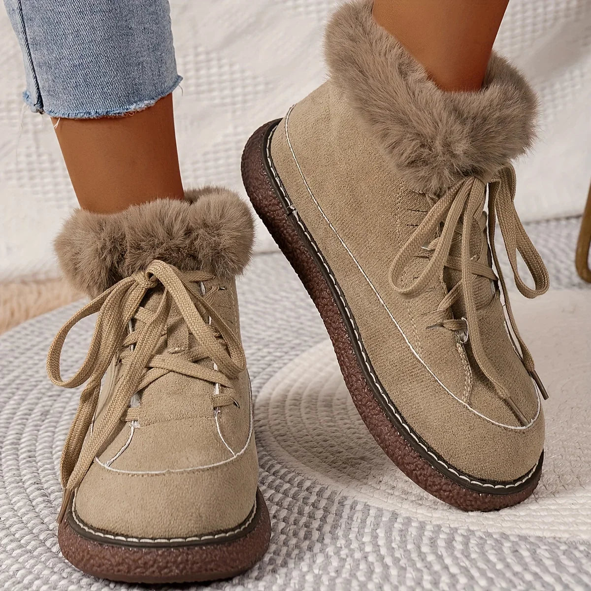 Solid Color Short Plush Lined Comfortable Warm Winter Snow Boot