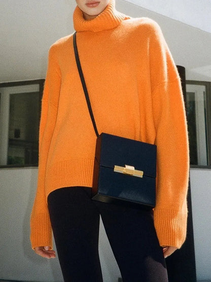 Thick Oversize Turtleneck Winter Warm White Knitted Oversized Sweater