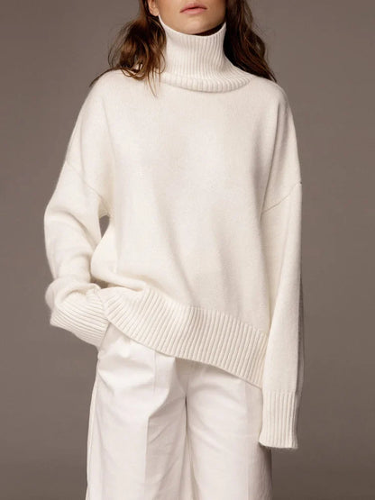 Thick Oversize Turtleneck Winter Warm White Knitted Oversized Sweater