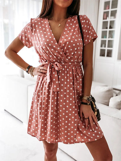 Polka Dot V-Neck Split Boho Midi Dress