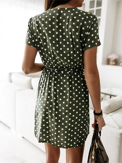 Polka Dot V-Neck Split Boho Midi Dress
