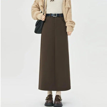 Woolen Autumn Winter High-waist Slim Fit Straight Hip-hugging Skirt