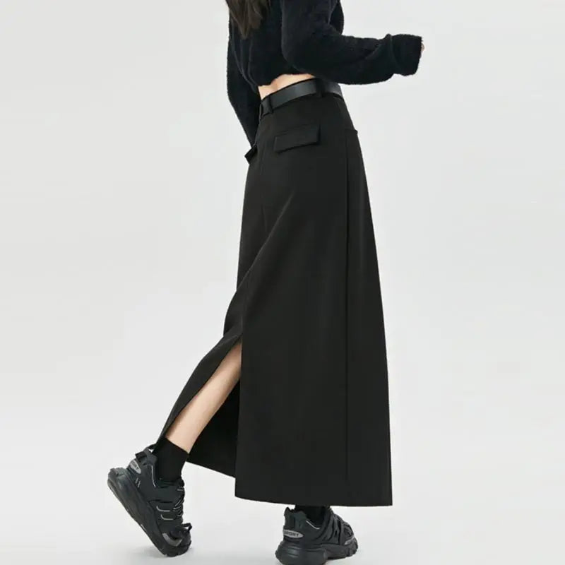Woolen Autumn Winter High-waist Slim Fit Straight Hip-hugging Skirt
