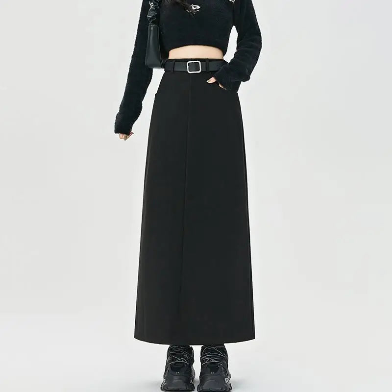 Woolen Autumn Winter High-waist Slim Fit Straight Hip-hugging Skirt