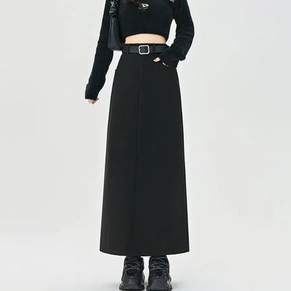 Woolen Autumn Winter High-waist Slim Fit Straight Hip-hugging Skirt