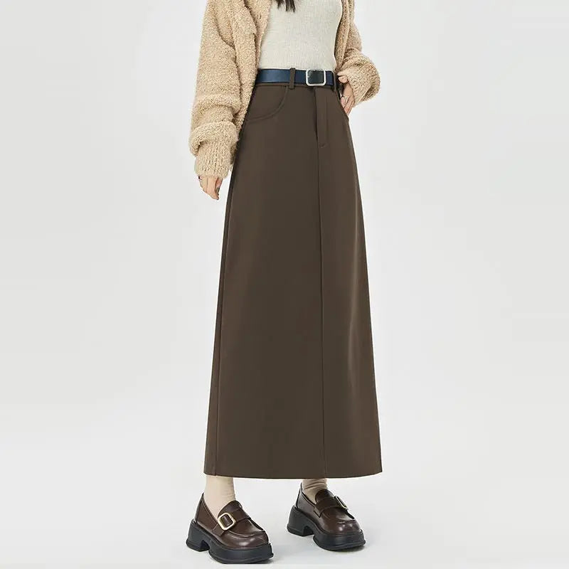 Woolen Autumn Winter High-waist Slim Fit Straight Hip-hugging Skirt