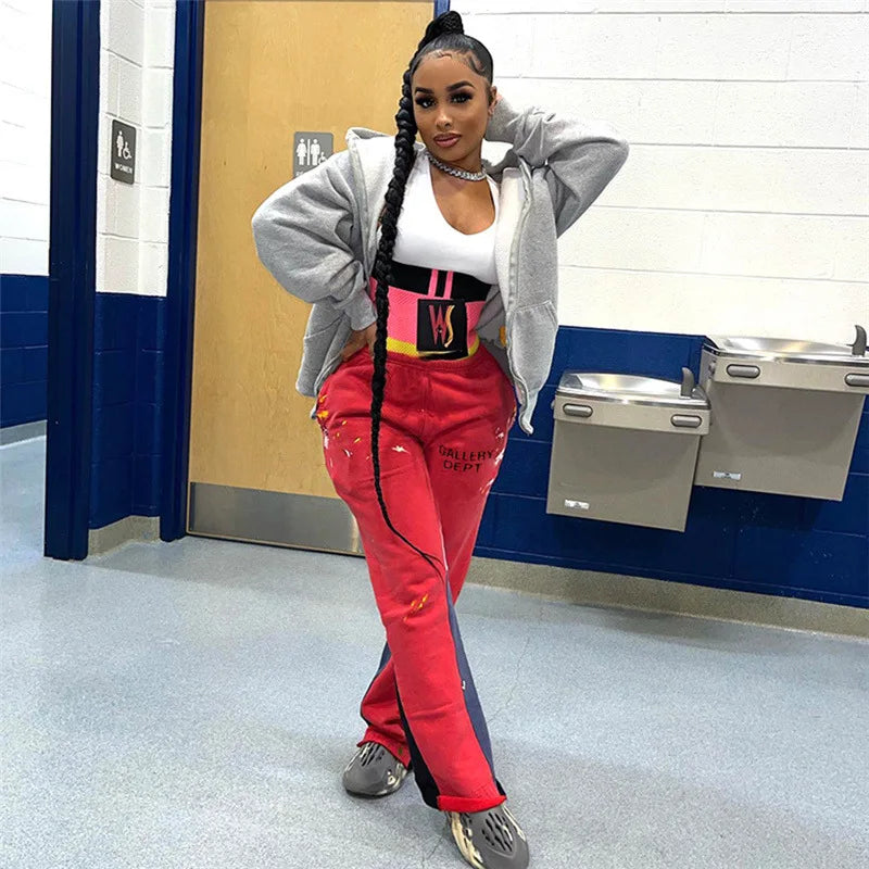 Y2K Style Fitness  Trendy Loose Casual Letter Design Sweatpants