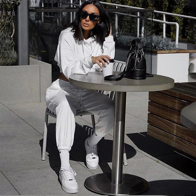 Oversized Sports Casual Trousers: White Women's Balck Sweatpants